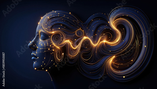 Conceptual image of artificial intelligence and human thought with glowing neural pathways