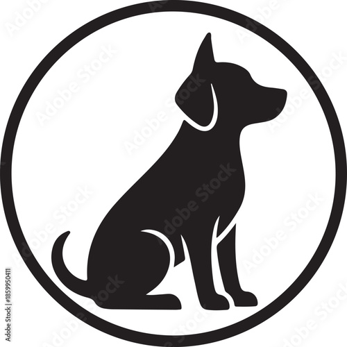 Dog sitting silhouette, friendly minimal logo