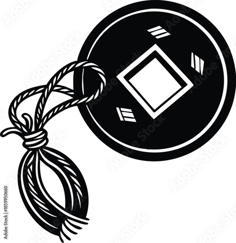 Silhouette Of A Chinese Coin With A Square Hole And Decorative Knots