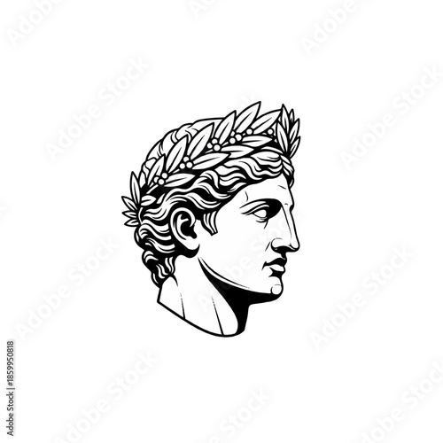 Ancient Roman Statue Head with Laurel Wreath