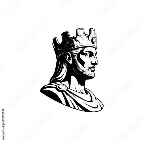 Noble King Wearing Crown Profile Illustration