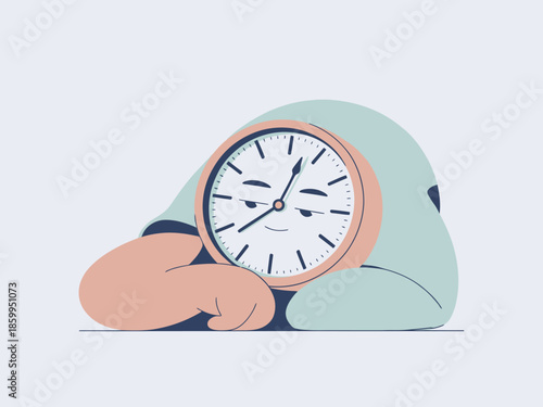 Anthropomorphic Clock Character Resting Sleepily