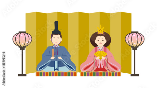 ひな祭りのお内裏様とお雛様イラスト　シンプルなフラットデザイン