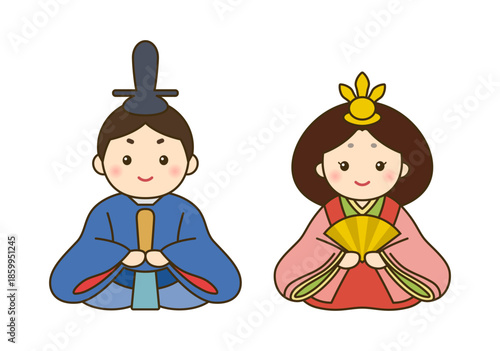 かわいいひな祭りのお内裏様とお雛様イラスト　シンプルなフラットデザイン