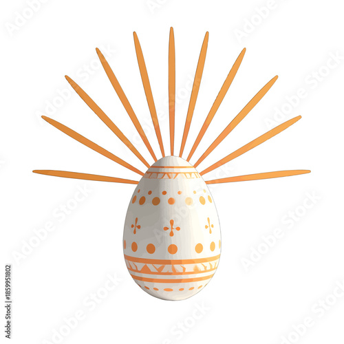 Ornate Easter Egg with Radiant Sunburst Design and Geometric Patterns on a White Background