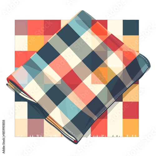 Colorful Plaid Blanket Folded With Red Blue Yellow Cream Colors On Beige Background Studio Lighting
