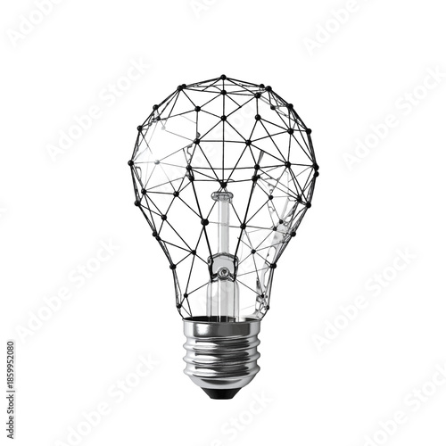 Abstract Geometric Network Overlayed On Traditional Incandescent Light Bulb Concept For Innovation And Ideas On White Background