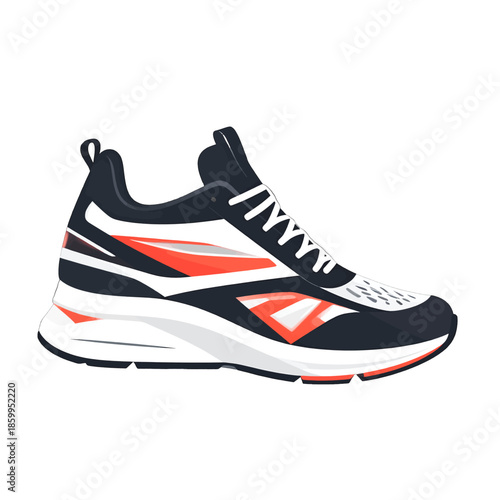 Athletic Running Shoe With Dark Blue White And Coral Accents Pixel Art