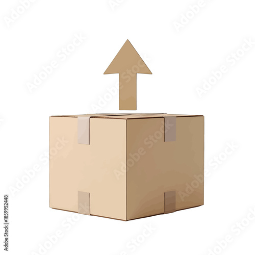Cardboard Box With Upward Arrow Symbol Indicating Shipping Or Delivery On White Background