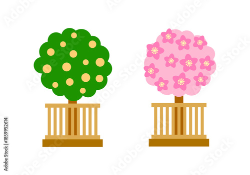 ひな祭りの桃の木飾りイラスト　シンプルなフラットデザイン