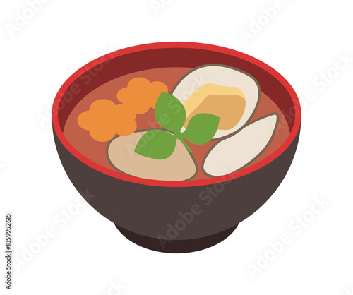 ひな祭りのはまぐりのお吸い物イラスト　シンプルなフラットデザイン