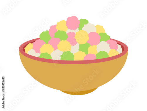 ひな祭りのひなあられイラスト　シンプルなフラットデザイン