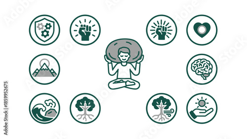 Person meditating holding a large rock symbolizing strength and resilience.