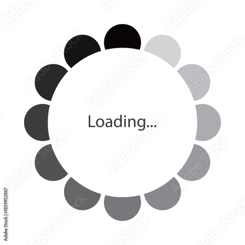 モノクロのグラデーションの花のようなローディングのマークのベクターイラスト。Webサイトやゲーム、データなどの読み込み中を表すフラットなUIアイコン