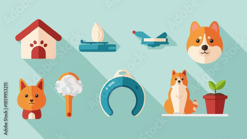Collection of cute dog related items and accessories illustration.