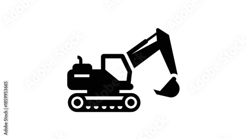 Black Excavator Machine Silhouette Illustration.