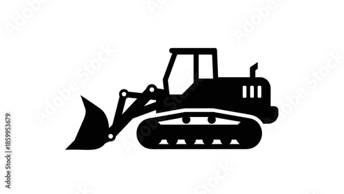 Black Silhouette of Bulldozer Heavy Machinery.