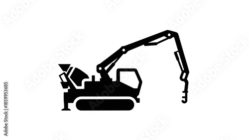 Black Silhouette of Excavator Machine Icon.