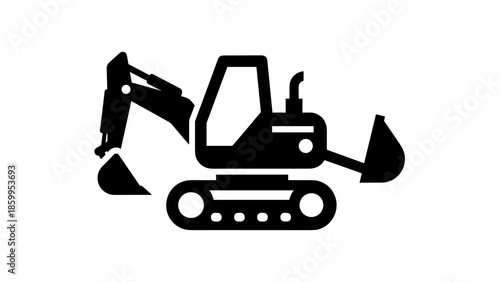 Black Silhouette of Excavator Machine 1.
