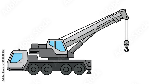 Crane Truck with Extended Boom and Hook.