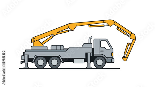 Crane Truck with Extended Yellow Boom.
