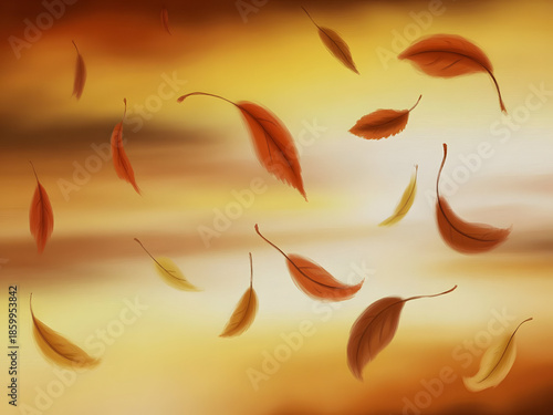 Serene Autumn Leaves Floating in Warm Golden Light, Digital Art, Cinematic Visuals, Perfect for Backgrounds