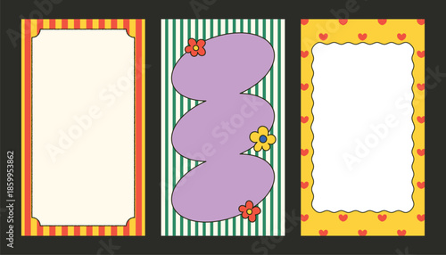 Vintage retro story background vector set with colorful groovy squarish quirky style shapes playful pop aesthetic and bold abstract design perfect for posters social media and creative layouts