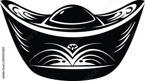 Silhouette Of A Golden Sycee Or Traditional Boat Shaped Silver Ingot