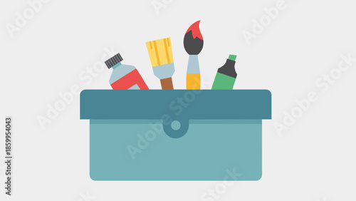 Makeup Brushes and Cosmetics in Box.