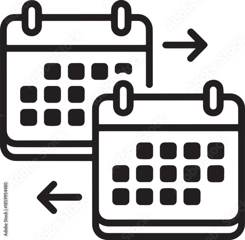 Date transfer between two calendars with directional arrows showing schedule postponement move