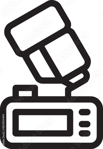 Digital camera body with external hot shoe flash line icon photography equipment vector illustration outline