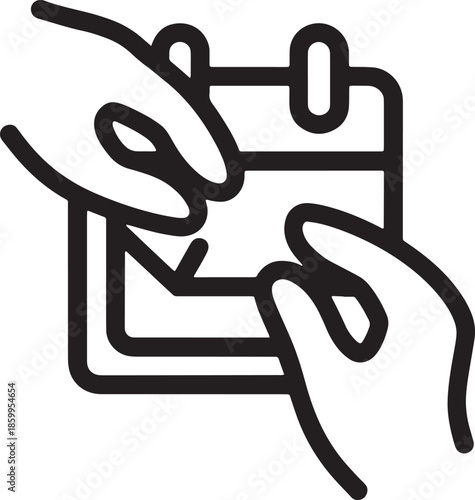 Hands marking calendar vector icon showing date selection for event planning or appointment