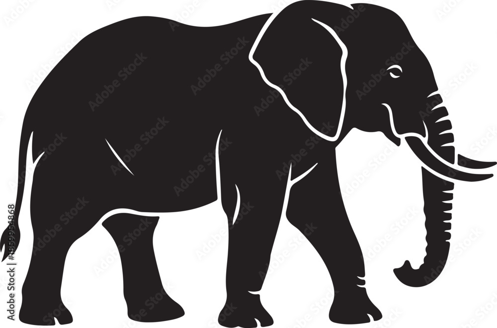 Fototapeta premium Elephant walking silhouette, strong shape, clean outline
