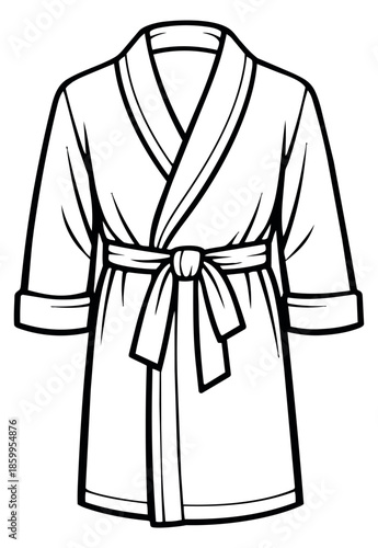 Line art illustration of a bathrobe depicting a tied belt for comfort and relaxation