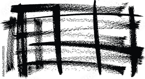 Abstract grunge vector texture background with intersecting black brush strokes and distressed crosshatch pattern