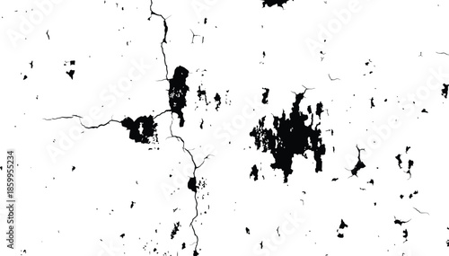 Grunge Distressed Texture Overlay Vector Black and White Aged Cracked Wall Background Abstract Rough Surface Pattern