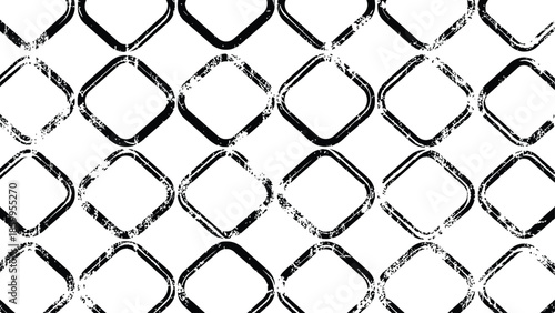 Seamless distressed geometric pattern Black and White grunge texture with repeating rounded diamond shapes