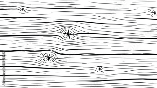 Rustic wood texture vector seamless pattern background with planks and knots hand drawn illustration