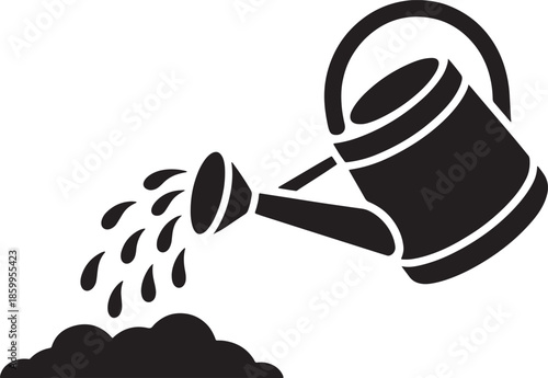 Watering can pouring water on soil vector icon garden maintenance equipment landscaping element