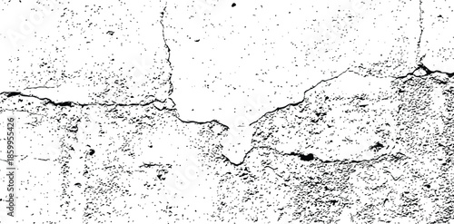 Black and White Grunge Vector Texture Overlay with Cracked Distressed Concrete Surface