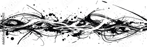 Chaotic Ink Splatter Grunge Abstract Horizontal Border Black and White Vector