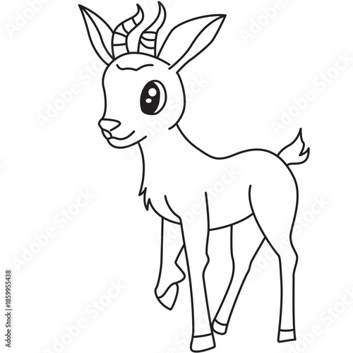 Cute fawn deer standing line art with gentle expression great for nursery prints, stickers, and whimsical illustrations.