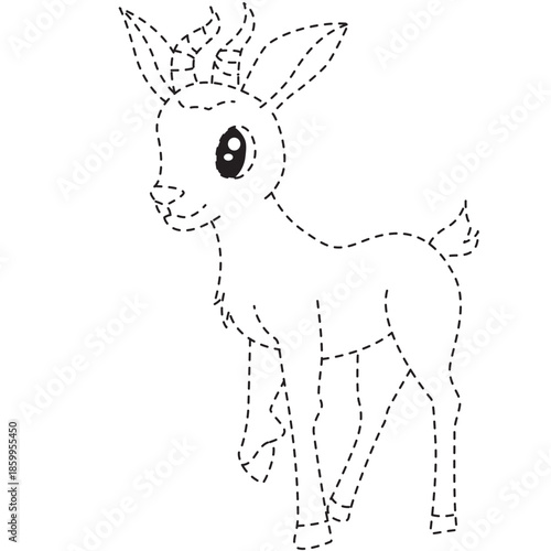 Dotted fawn deer side view line art perfect for coloring books, classroom decor, and decorative kid-friendly templates.