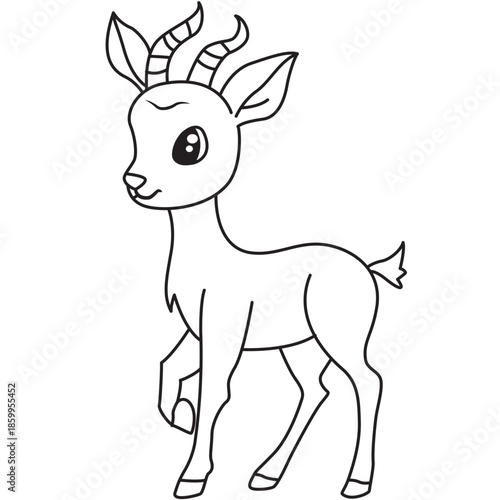 Happy fawn deer standing line art with horns ideal for nature themes, party invites, and children’s activity sheets.