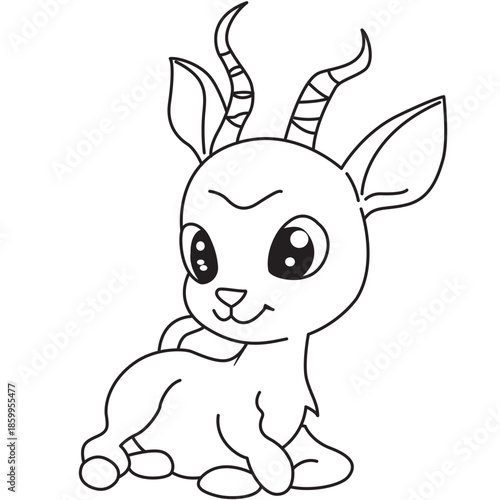 Smiling fawn deer line art with horns perfect for nursery prints, learning apps, and playful educational content.
