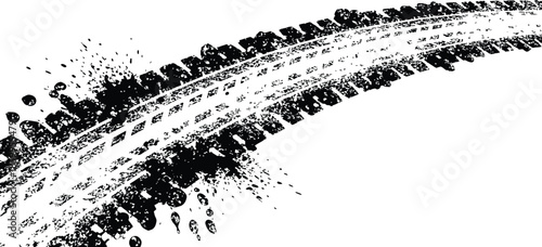 Distressed Black Tire Track Grunge Splatter Mark Vector Background Element