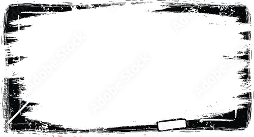 Abstract black grunge brush stroke frame border distressed dirty texture background vector element