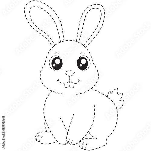 Dotted rabbit sitting line art ideal for Easter designs, school projects, and whimsical children’s activity worksheets.