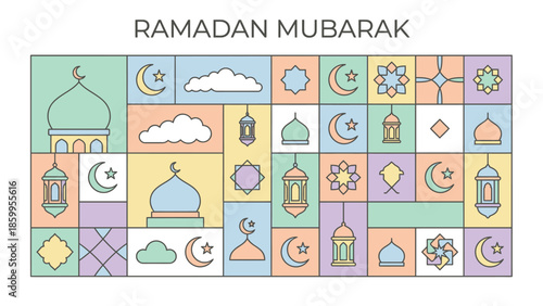 Ramadan Mubarak Islamic Symbols and Mosques Pattern.