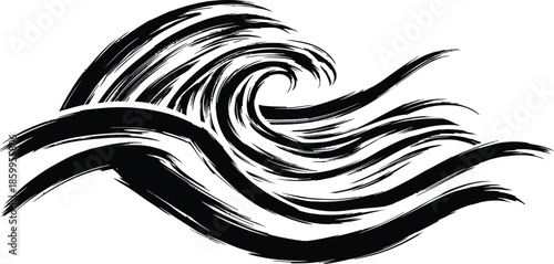 Stylized Japanese Brush Stroke Wave Vector Abstract Sumi-e Ink Illustration